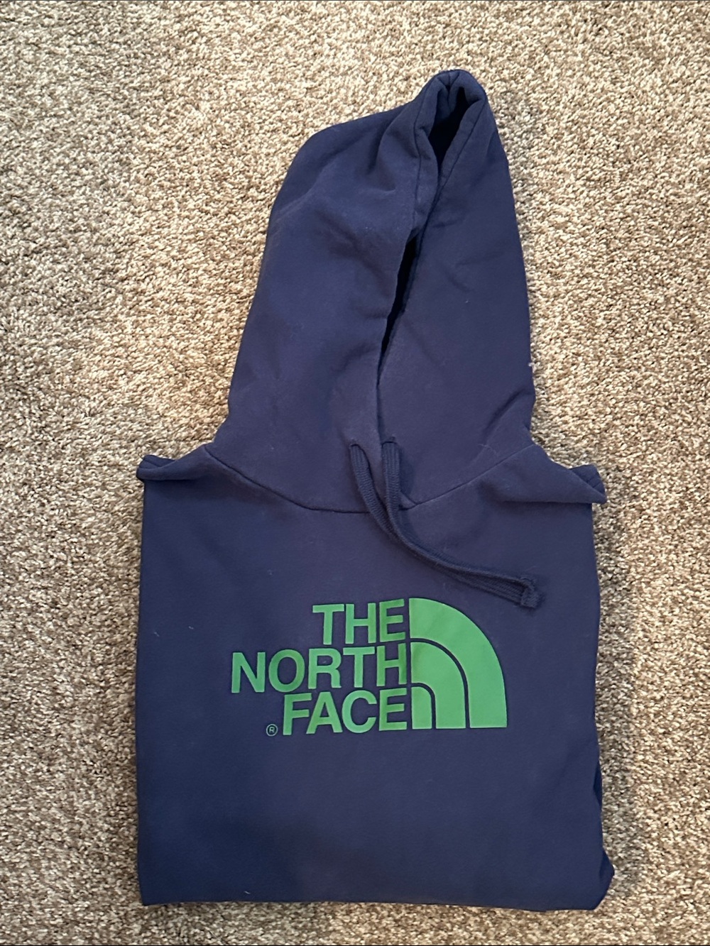 The North Face Navy Hoodie with Green Logo Graphic